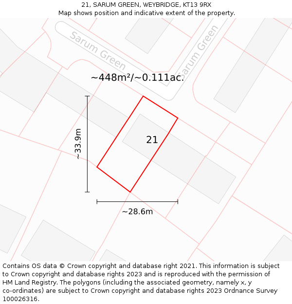21, SARUM GREEN, WEYBRIDGE, KT13 9RX: Plot and title map
