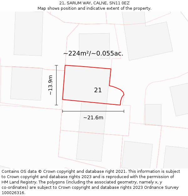 21, SARUM WAY, CALNE, SN11 0EZ: Plot and title map