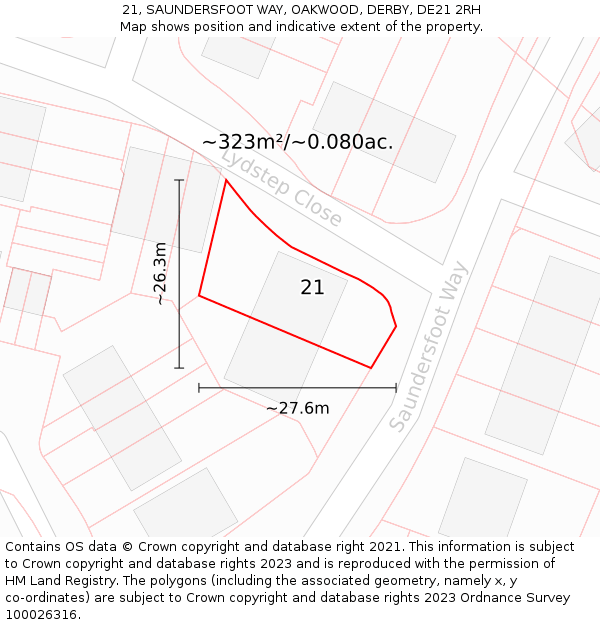 21, SAUNDERSFOOT WAY, OAKWOOD, DERBY, DE21 2RH: Plot and title map