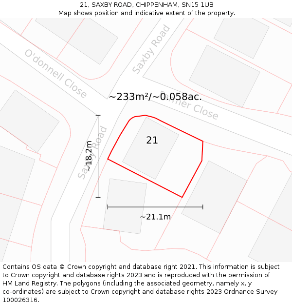 21, SAXBY ROAD, CHIPPENHAM, SN15 1UB: Plot and title map