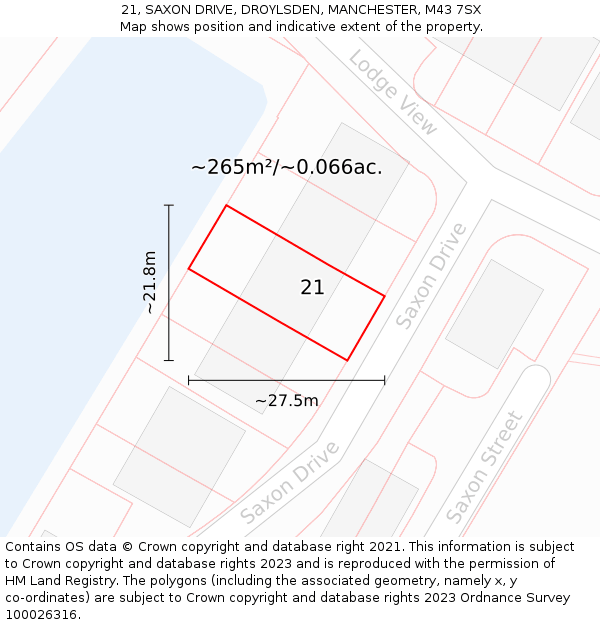 21, SAXON DRIVE, DROYLSDEN, MANCHESTER, M43 7SX: Plot and title map