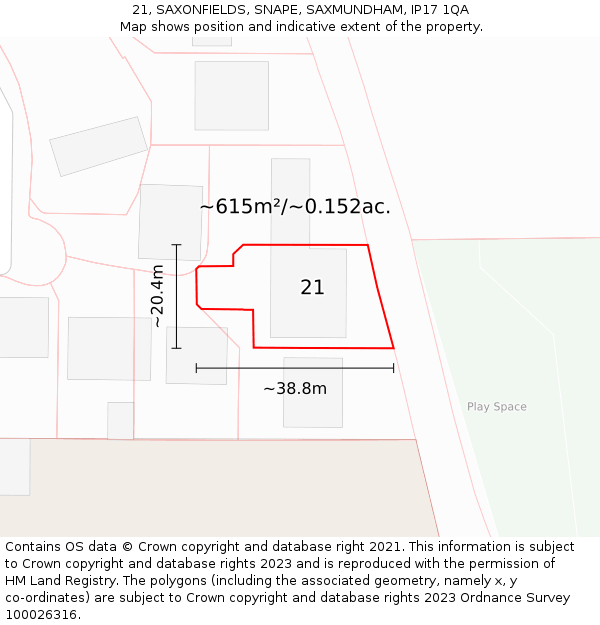 21, SAXONFIELDS, SNAPE, SAXMUNDHAM, IP17 1QA: Plot and title map