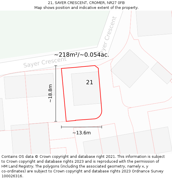 21, SAYER CRESCENT, CROMER, NR27 0FB: Plot and title map