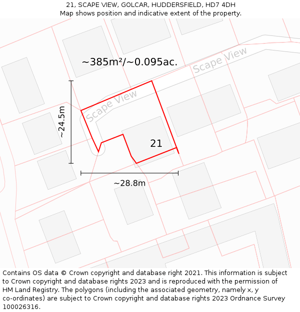 21, SCAPE VIEW, GOLCAR, HUDDERSFIELD, HD7 4DH: Plot and title map