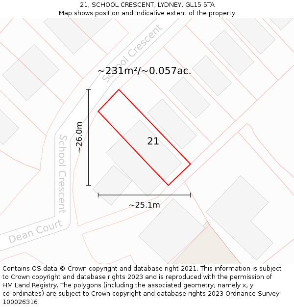 21, SCHOOL CRESCENT, LYDNEY, GL15 5TA: Plot and title map