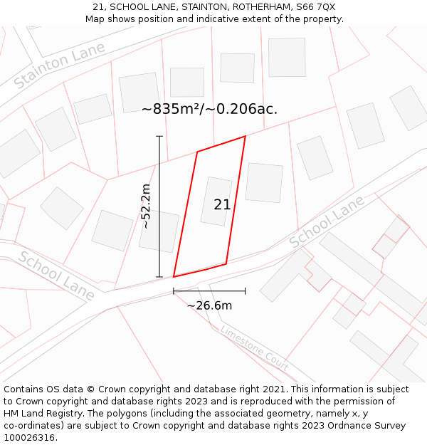 21, SCHOOL LANE, STAINTON, ROTHERHAM, S66 7QX: Plot and title map
