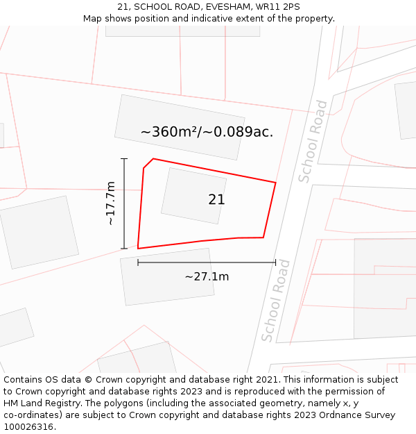 21, SCHOOL ROAD, EVESHAM, WR11 2PS: Plot and title map