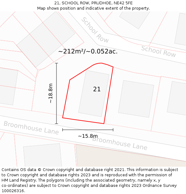 21, SCHOOL ROW, PRUDHOE, NE42 5FE: Plot and title map