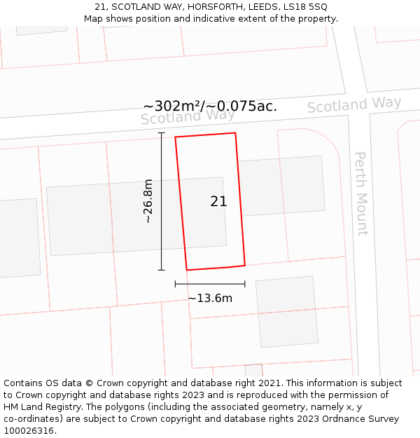 21, SCOTLAND WAY, HORSFORTH, LEEDS, LS18 5SQ: Plot and title map