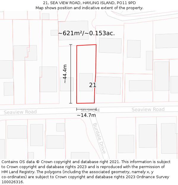 21, SEA VIEW ROAD, HAYLING ISLAND, PO11 9PD: Plot and title map