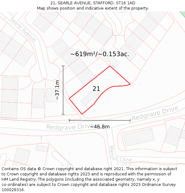 21, SEARLE AVENUE, STAFFORD, ST16 1AD: Plot and title map