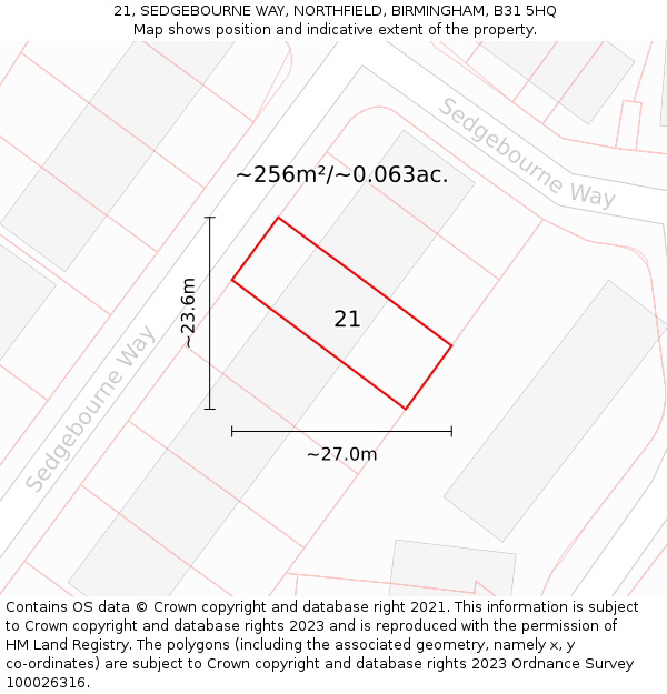 21, SEDGEBOURNE WAY, NORTHFIELD, BIRMINGHAM, B31 5HQ: Plot and title map