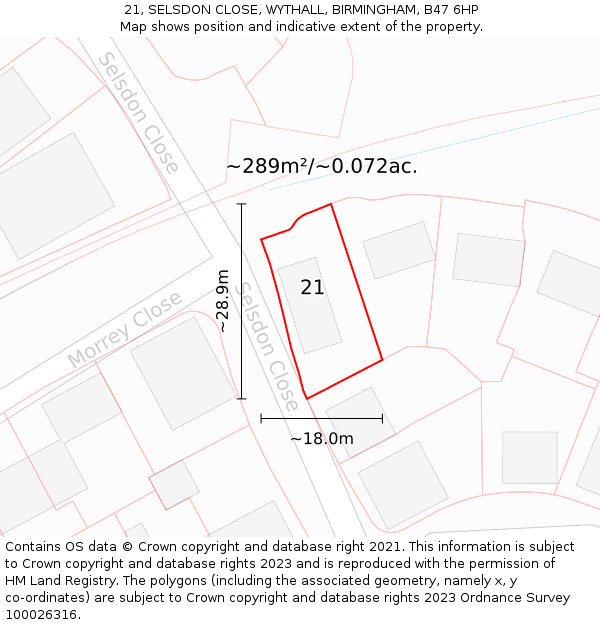 21, SELSDON CLOSE, WYTHALL, BIRMINGHAM, B47 6HP: Plot and title map