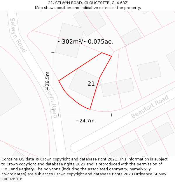21, SELWYN ROAD, GLOUCESTER, GL4 6RZ: Plot and title map