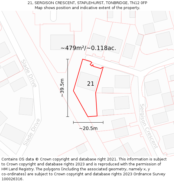 21, SERGISON CRESCENT, STAPLEHURST, TONBRIDGE, TN12 0FP: Plot and title map