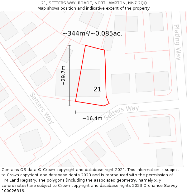 21, SETTERS WAY, ROADE, NORTHAMPTON, NN7 2QQ: Plot and title map
