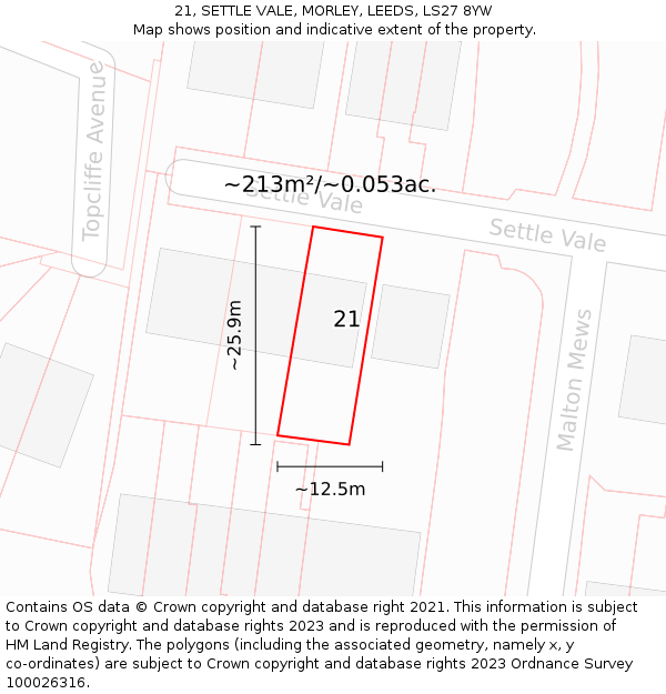 21, SETTLE VALE, MORLEY, LEEDS, LS27 8YW: Plot and title map