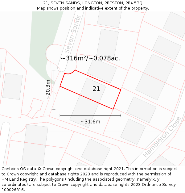 21, SEVEN SANDS, LONGTON, PRESTON, PR4 5BQ: Plot and title map
