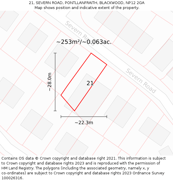21, SEVERN ROAD, PONTLLANFRAITH, BLACKWOOD, NP12 2GA: Plot and title map