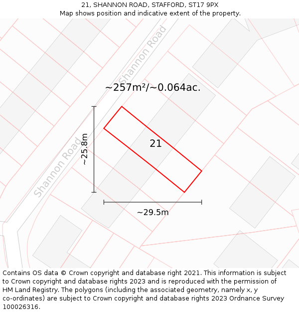 21, SHANNON ROAD, STAFFORD, ST17 9PX: Plot and title map