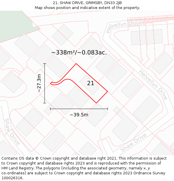 21, SHAW DRIVE, GRIMSBY, DN33 2JB: Plot and title map