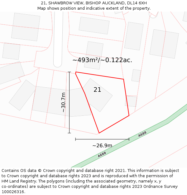21, SHAWBROW VIEW, BISHOP AUCKLAND, DL14 6XH: Plot and title map