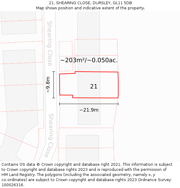 21, SHEARING CLOSE, DURSLEY, GL11 5DB: Plot and title map