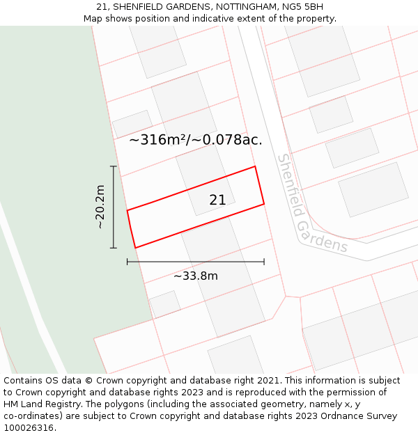 21, SHENFIELD GARDENS, NOTTINGHAM, NG5 5BH: Plot and title map