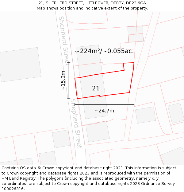 21, SHEPHERD STREET, LITTLEOVER, DERBY, DE23 6GA: Plot and title map