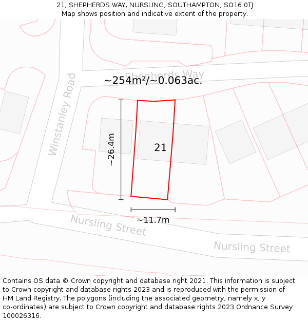 21, SHEPHERDS WAY, NURSLING, SOUTHAMPTON, SO16 0TJ: Plot and title map