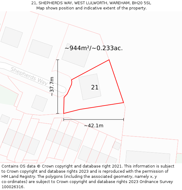 21, SHEPHERDS WAY, WEST LULWORTH, WAREHAM, BH20 5SL: Plot and title map