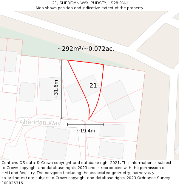 21, SHERIDAN WAY, PUDSEY, LS28 9NU: Plot and title map