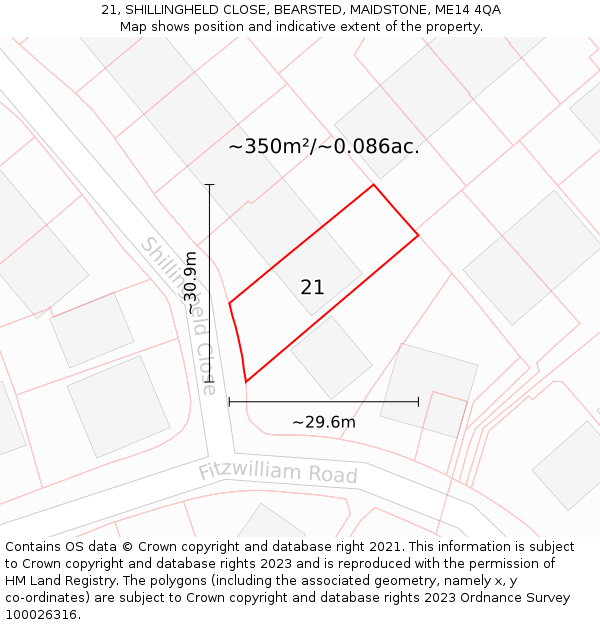 21, SHILLINGHELD CLOSE, BEARSTED, MAIDSTONE, ME14 4QA: Plot and title map