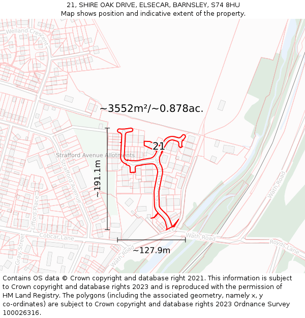 21, SHIRE OAK DRIVE, ELSECAR, BARNSLEY, S74 8HU: Plot and title map