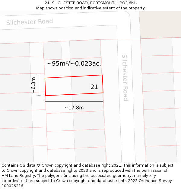 21, SILCHESTER ROAD, PORTSMOUTH, PO3 6NU: Plot and title map