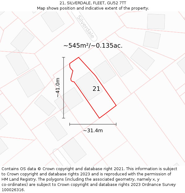21, SILVERDALE, FLEET, GU52 7TT: Plot and title map