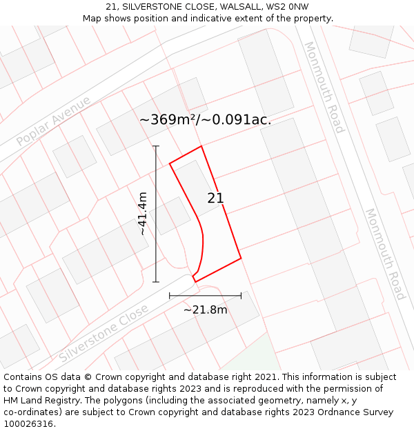 21, SILVERSTONE CLOSE, WALSALL, WS2 0NW: Plot and title map