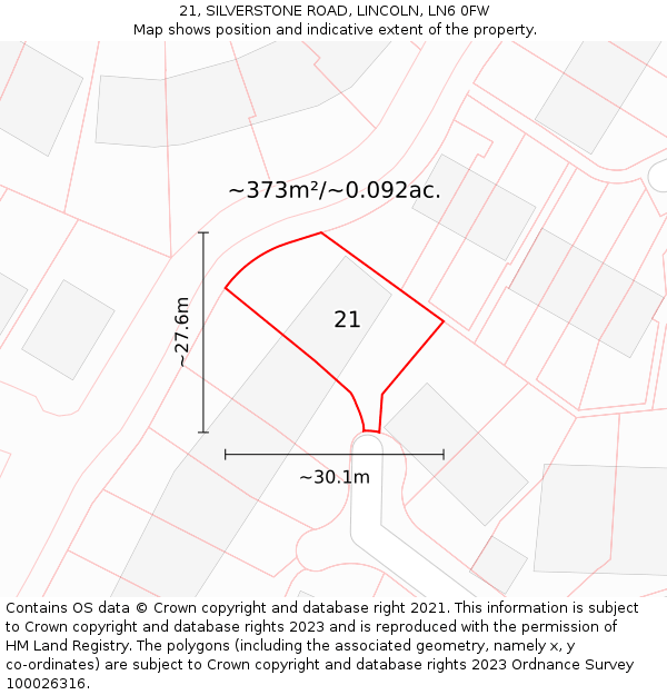 21, SILVERSTONE ROAD, LINCOLN, LN6 0FW: Plot and title map