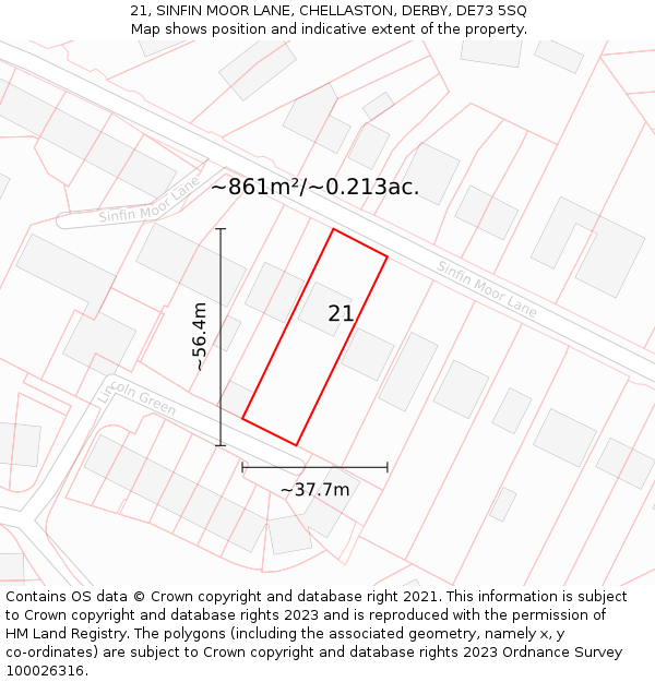 21, SINFIN MOOR LANE, CHELLASTON, DERBY, DE73 5SQ: Plot and title map