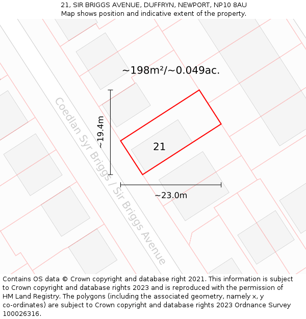 21, SIR BRIGGS AVENUE, DUFFRYN, NEWPORT, NP10 8AU: Plot and title map