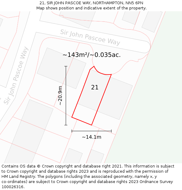 21, SIR JOHN PASCOE WAY, NORTHAMPTON, NN5 6PN: Plot and title map