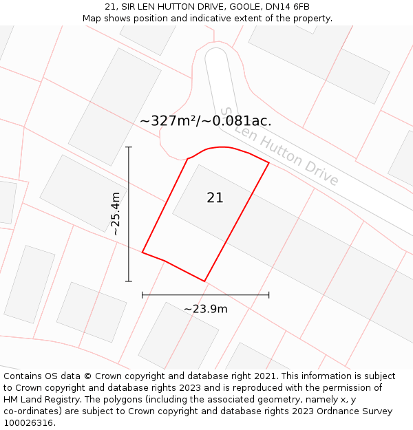 21, SIR LEN HUTTON DRIVE, GOOLE, DN14 6FB: Plot and title map