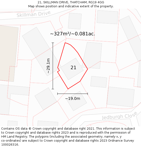 21, SKILLMAN DRIVE, THATCHAM, RG19 4GG: Plot and title map
