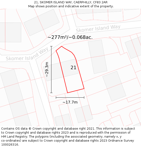 21, SKOMER ISLAND WAY, CAERPHILLY, CF83 2AR: Plot and title map