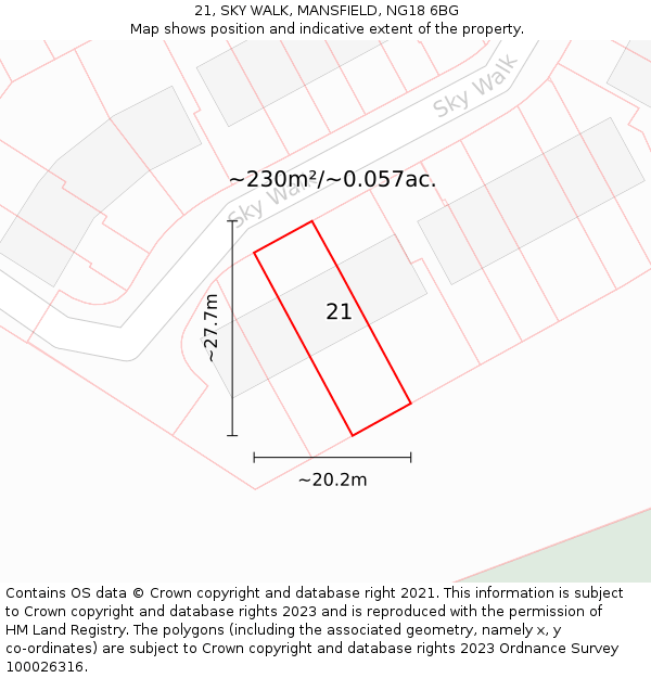21, SKY WALK, MANSFIELD, NG18 6BG: Plot and title map
