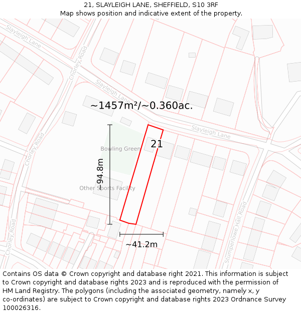 21, SLAYLEIGH LANE, SHEFFIELD, S10 3RF: Plot and title map