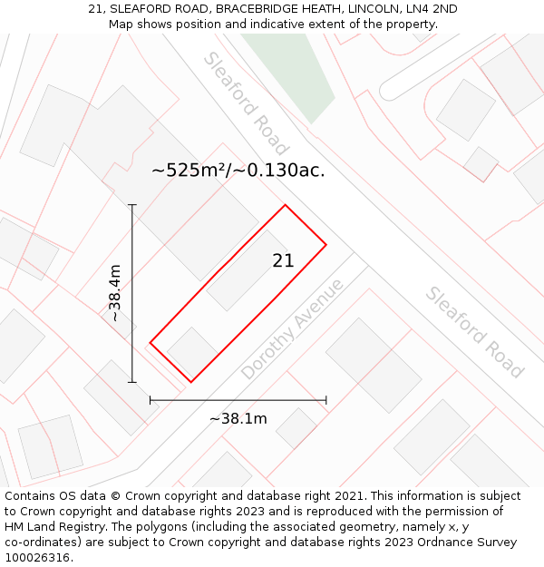 21, SLEAFORD ROAD, BRACEBRIDGE HEATH, LINCOLN, LN4 2ND: Plot and title map