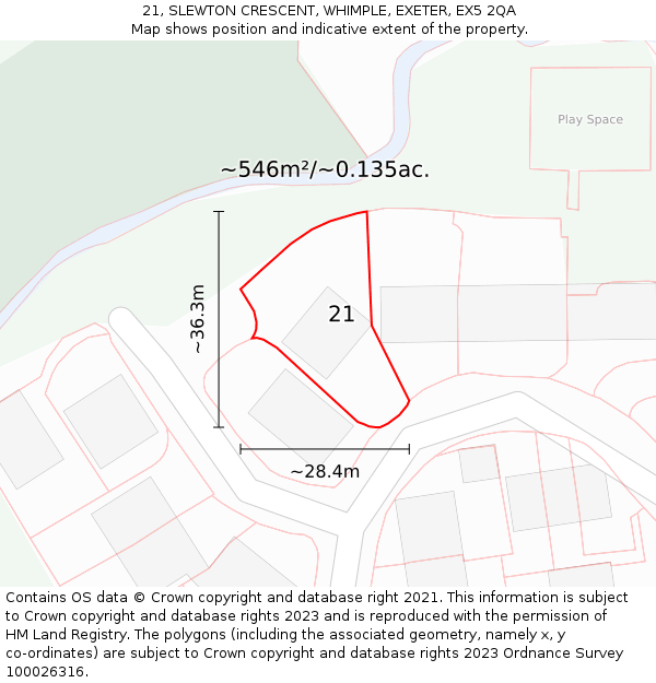 21, SLEWTON CRESCENT, WHIMPLE, EXETER, EX5 2QA: Plot and title map