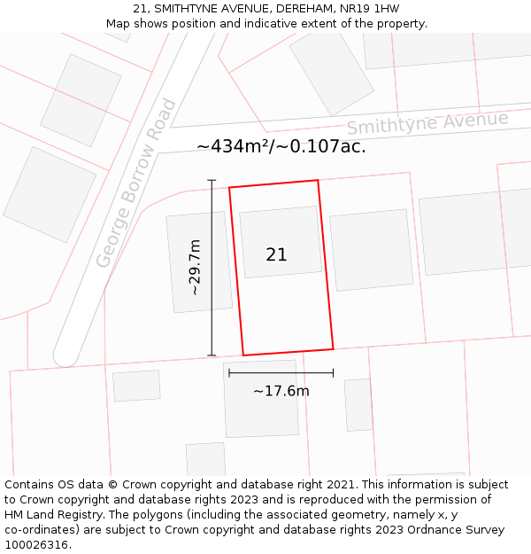 21, SMITHTYNE AVENUE, DEREHAM, NR19 1HW: Plot and title map
