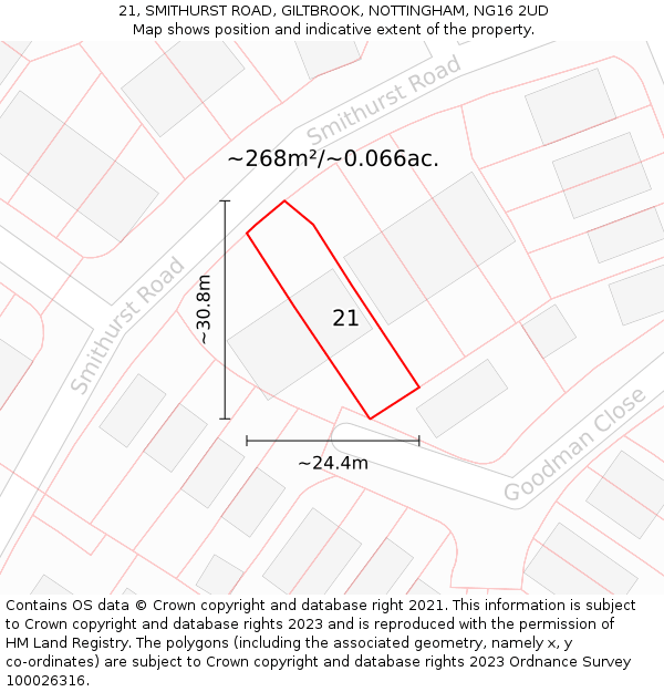 21, SMITHURST ROAD, GILTBROOK, NOTTINGHAM, NG16 2UD: Plot and title map